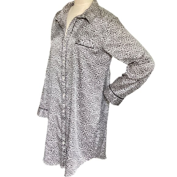 Victoria's Secret PJ Button-Up Sleep Shirt/Dress/Tunic Leopard Print L #163J - Picture 4 of 7
